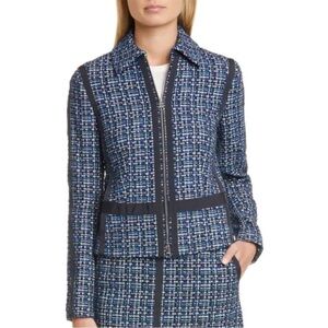 Hugo Boss Janopus Zip Front Tweed Blazer Jacket in Navy Blue Sz 4